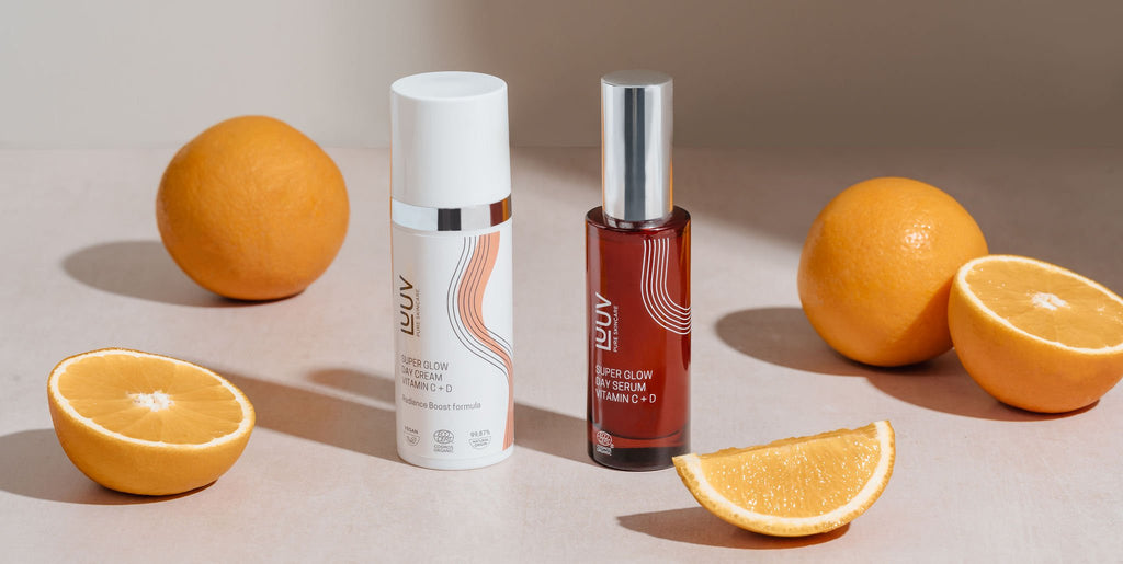 2. LUUV Super Glow Day Serum Vitamin C + D with oranges, highlighting natural ingredients