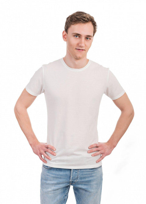 3. Flat lay of men's white tan-through t-shirt by Smarttan with red inner collar detail