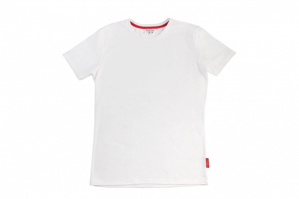 2. Men's white tan-through t-shirt by Smarttan shown on male model in studio