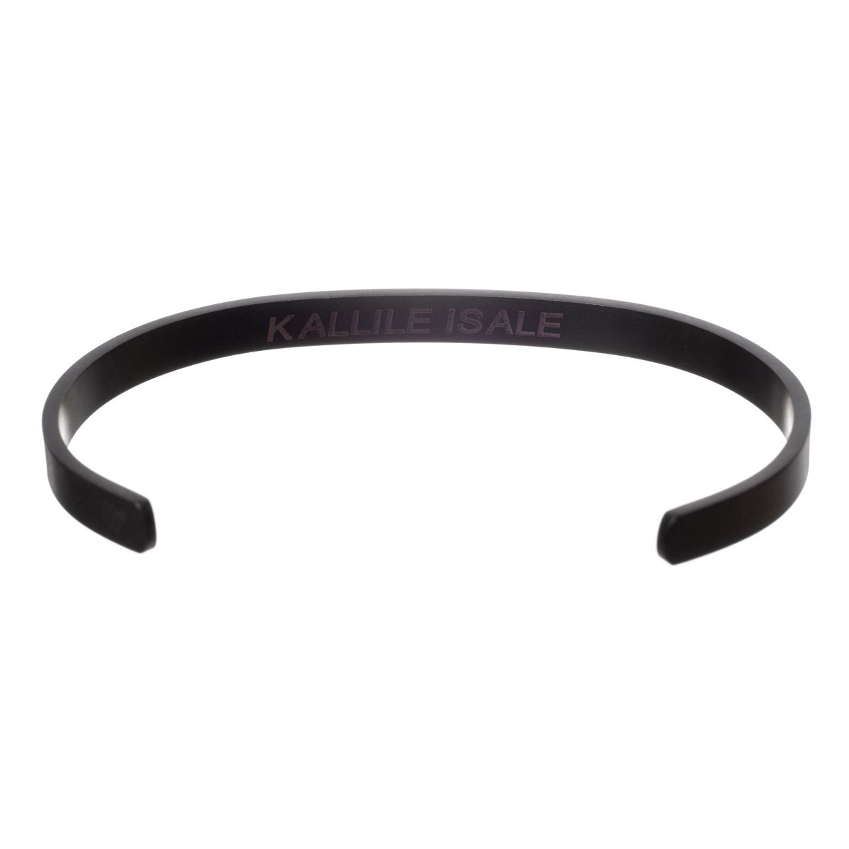 1. Black men's bracelet with engraved text 'KALLILE ISALE' on a white background