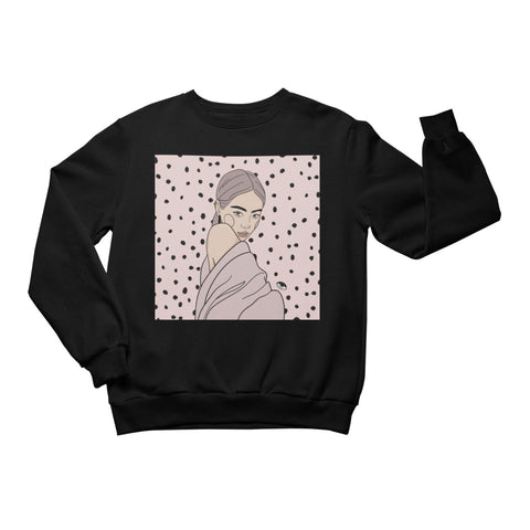 2. Unisex black crewneck sweatshirt featuring unique illustration by Getter Tiivits, studio shot