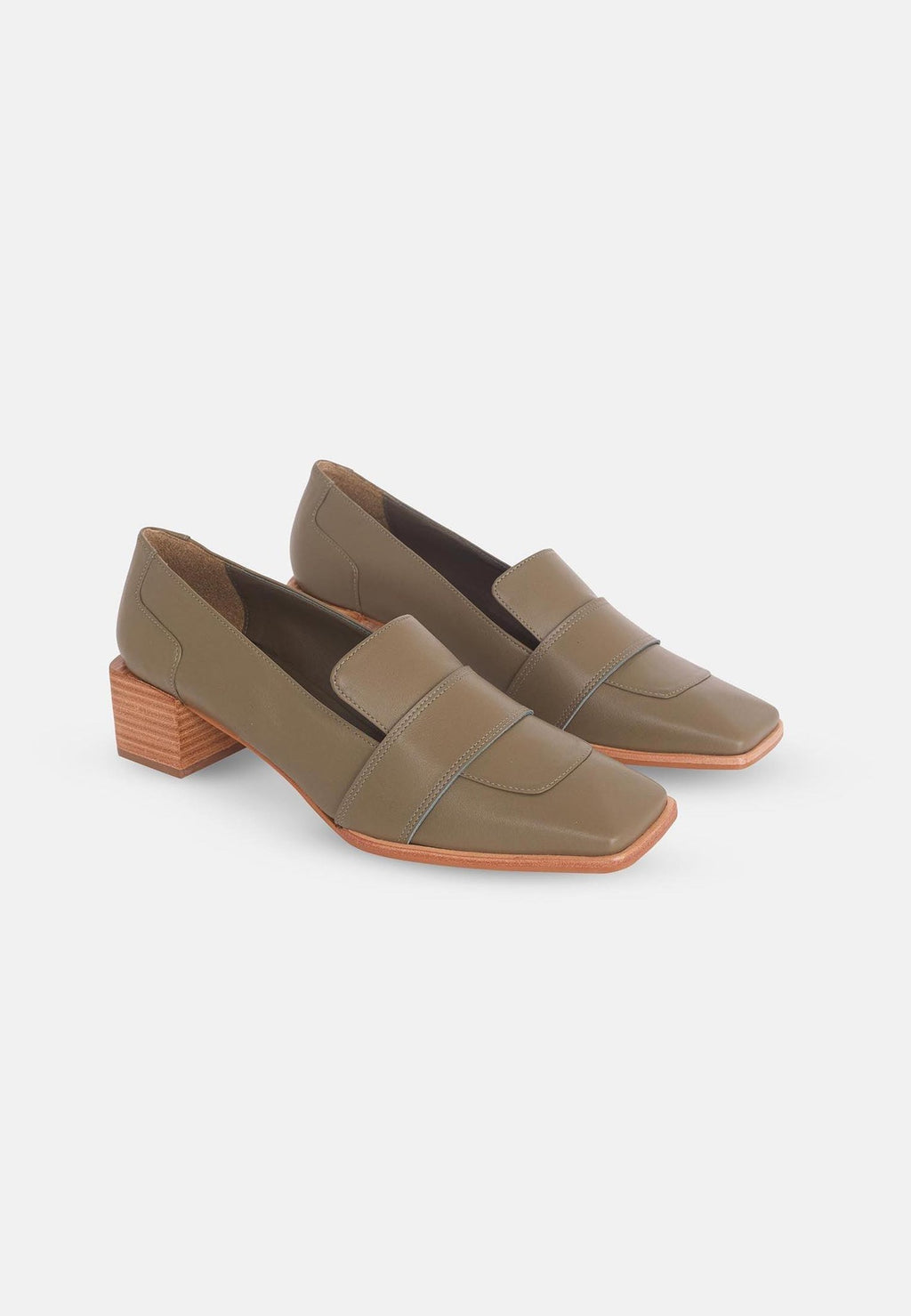 13. Pair of women's beige Mangará Louro Leather Loafers with block heel in studio