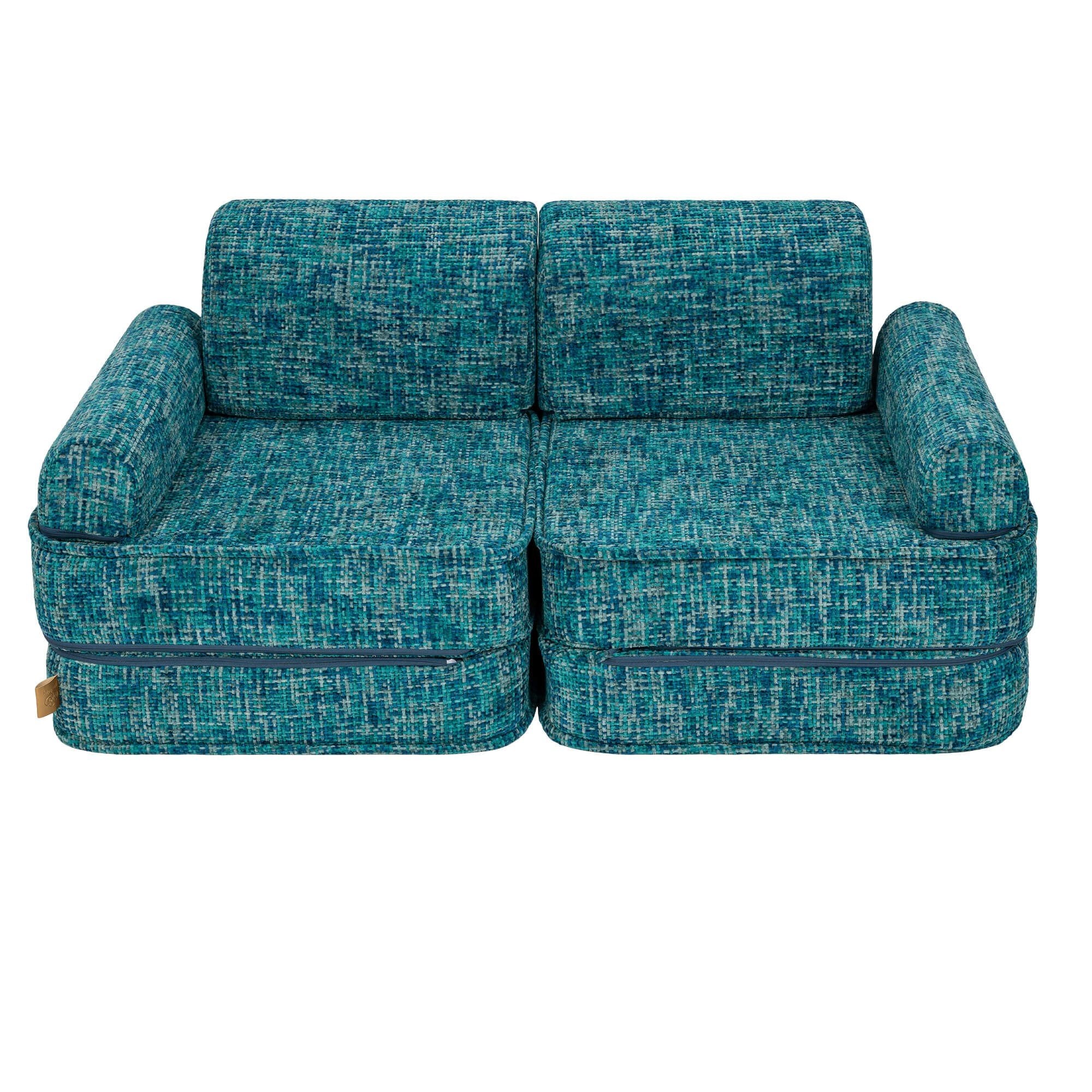 2. Medium modular sofa for kids in tangle lagoon blue without cushions, displayed in a studio