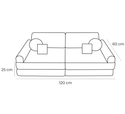5. Size chart for medium modular sofa for kids showing dimensions in centimeters.