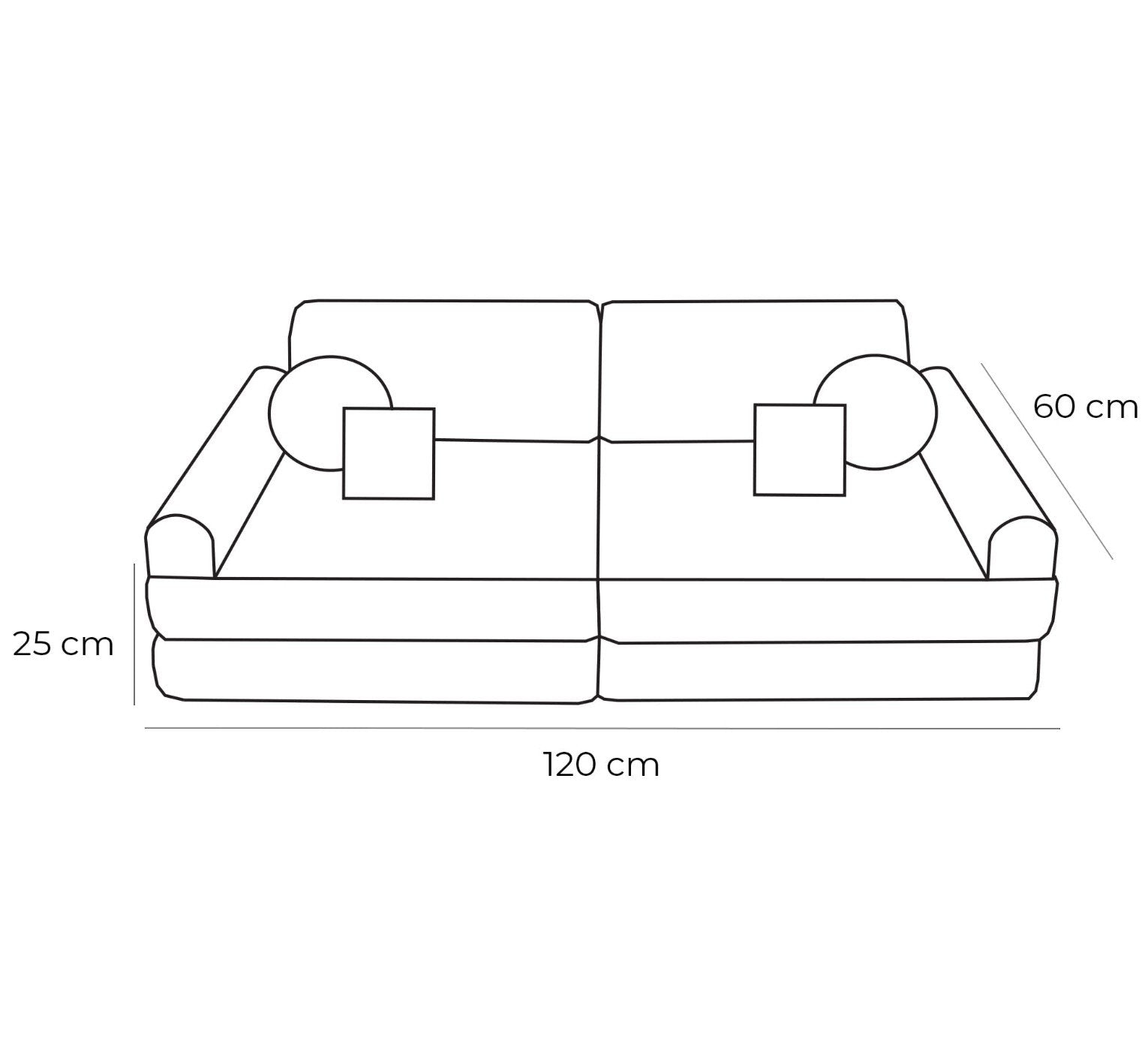 5. Size chart for children's modular sofa showing dimensions in centimeters