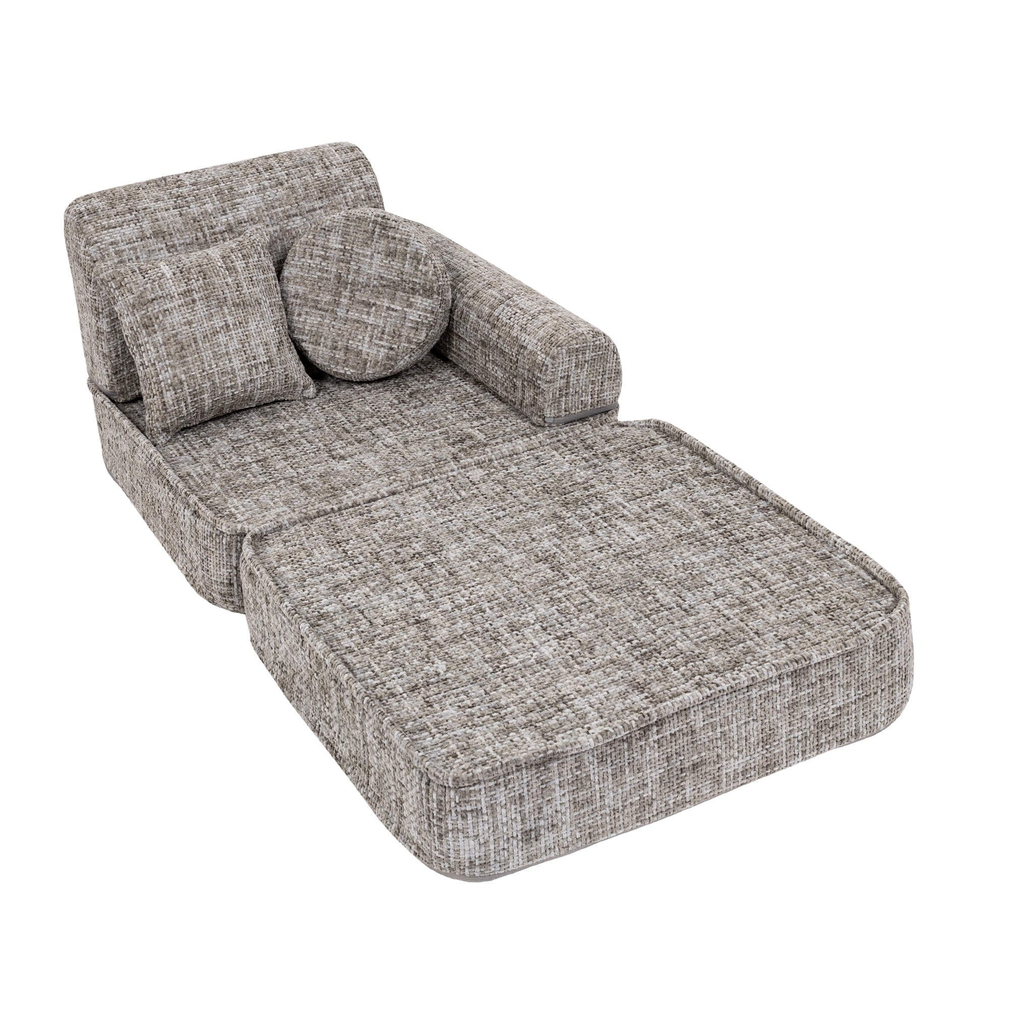 4. Medium modular sofa for kids in tangle moon grey with one side extended, shown in a studio setting