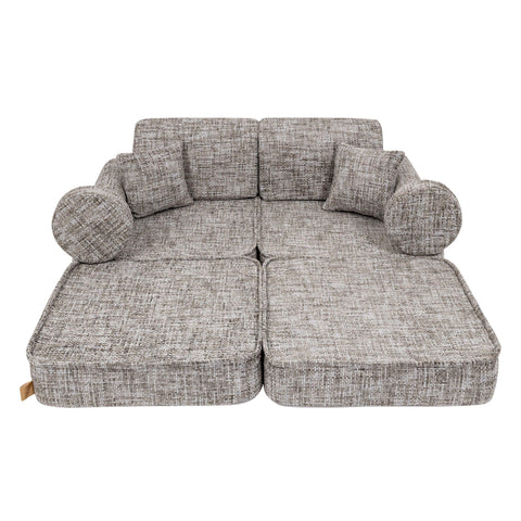 2. Medium modular sofa for kids in tangle moon grey, fully extended with cushions, shown in a studio setting