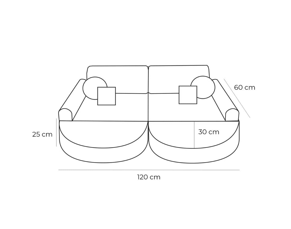 6. Size chart for children's modular sofa showing dimensions in centimeters