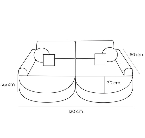 5. Size chart for medium modular kids sofa showing dimensions in centimeters