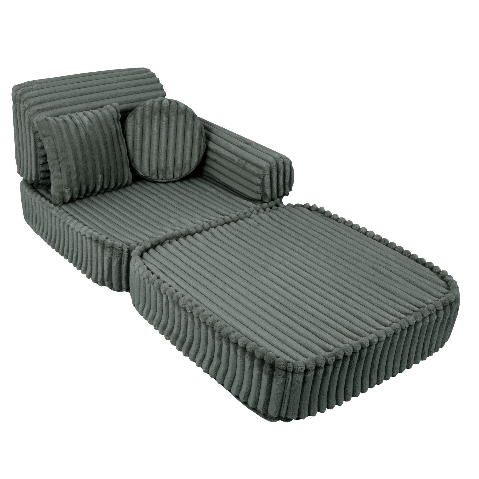 3. Medium modular kids sofa in forest green, partially extended with one seat flat, showcasing its modular design.