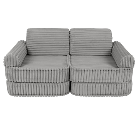 4. Medium kids sofa in moon grey with ribbed corduroy fabric, shown without cushions in a compact configuration