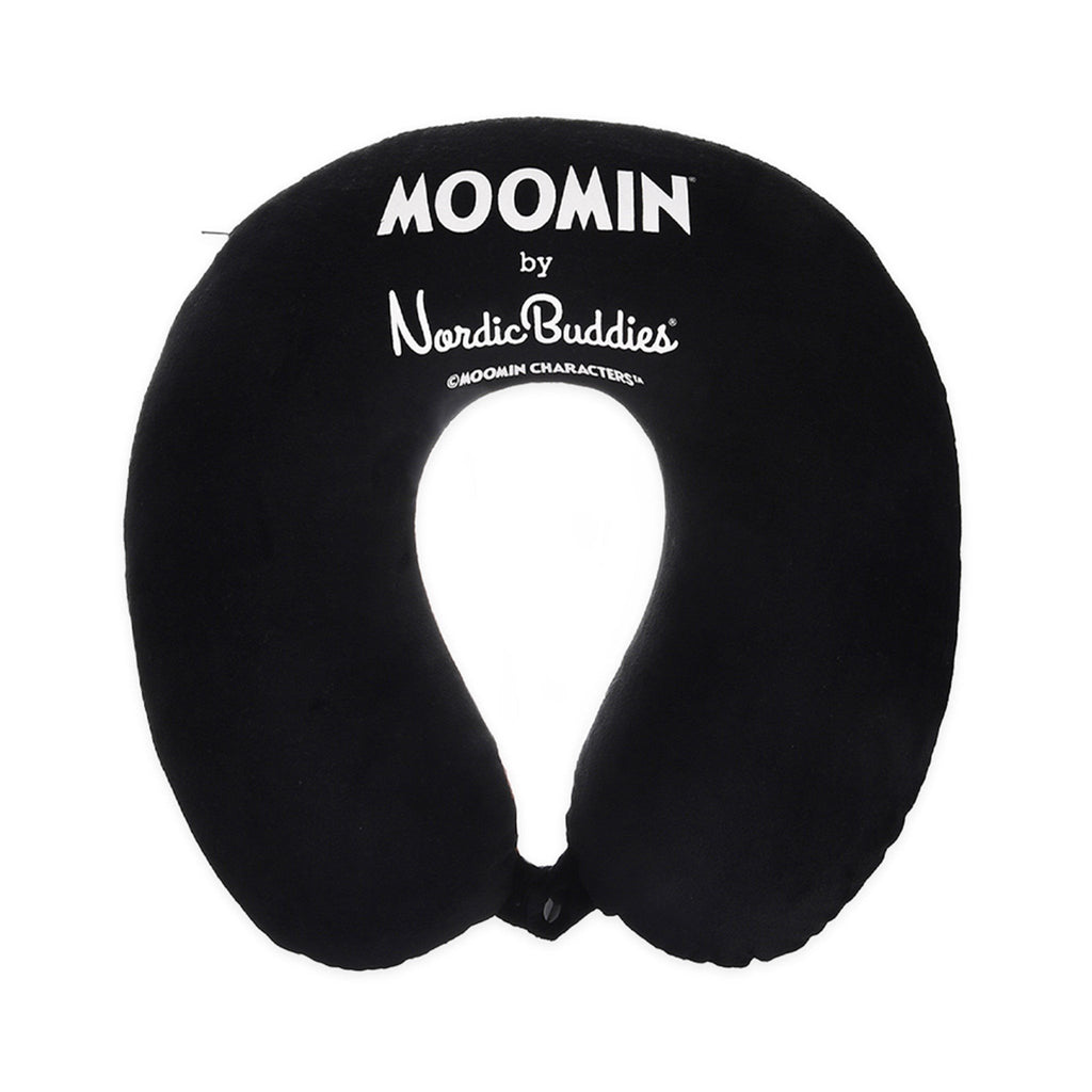 2. Black memory foam travel neck pillow with white Moomin by NordicBuddies logo