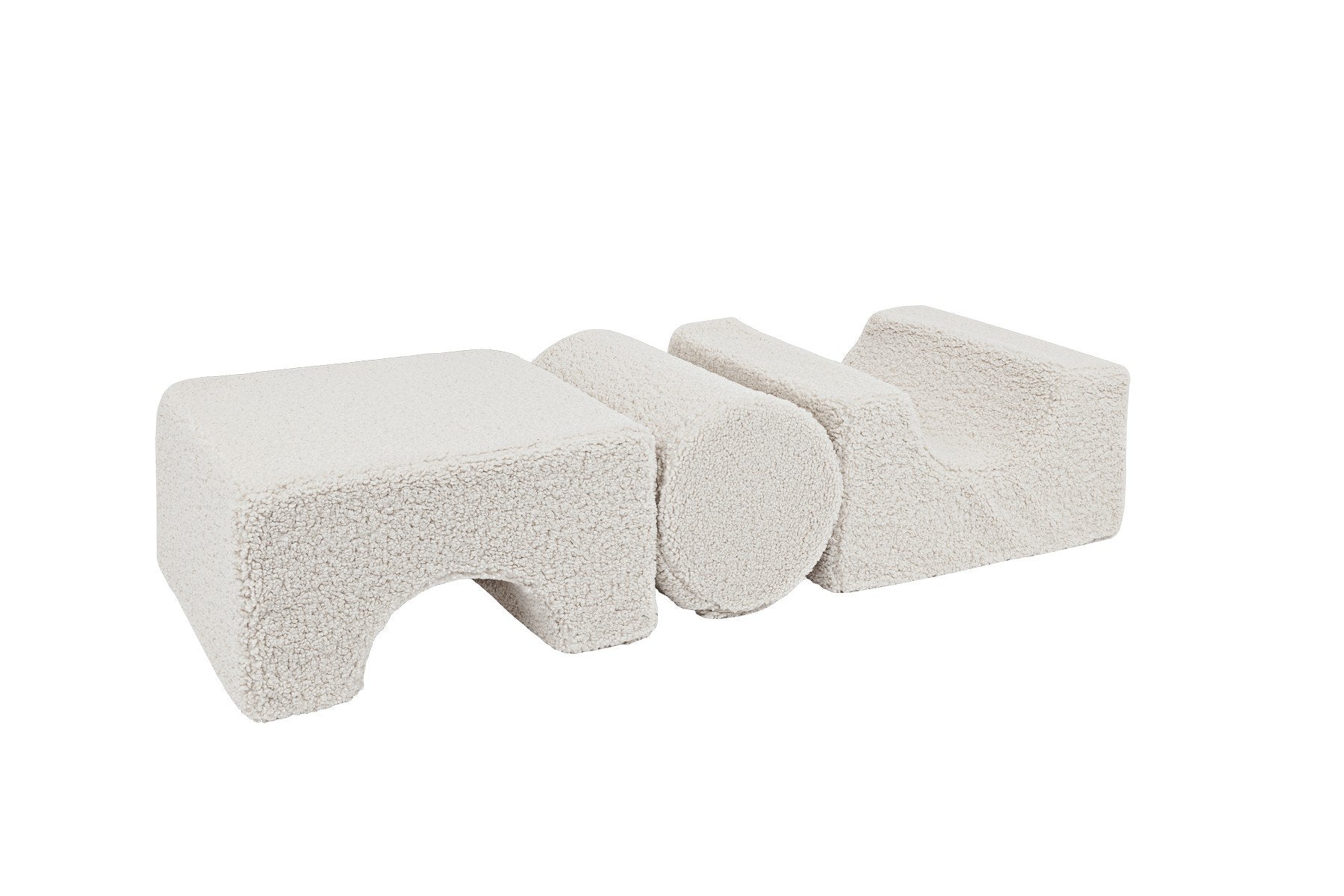 3. Three ecru elements of the MeowBaby Bearly Shape Set aligned horizontally, showing different shapes and soft velvet material