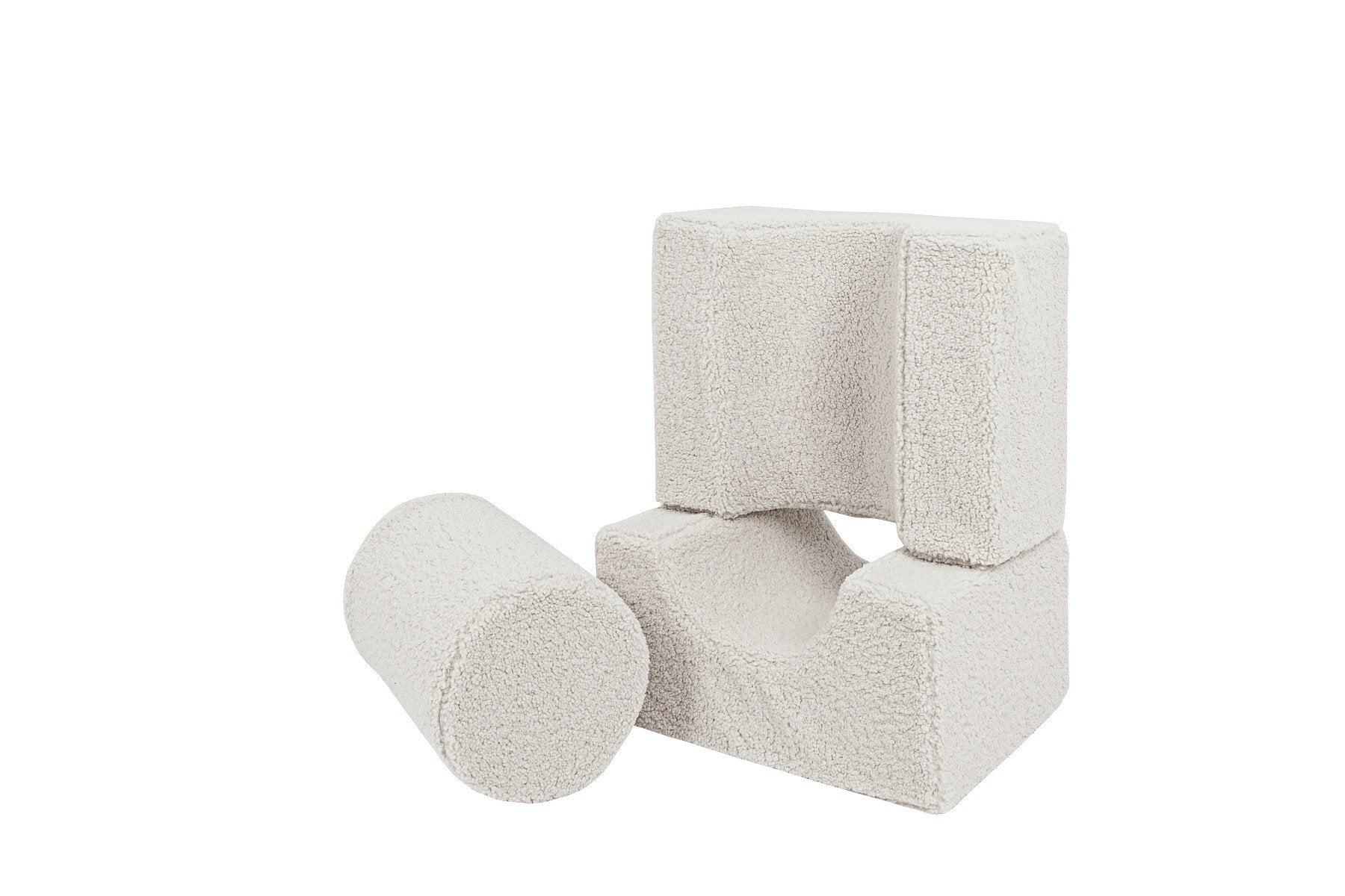 1. Ecru MeowBaby Bearly Shape Set with three elements on white background, showcasing soft velvet texture and versatile shapes for children's play
