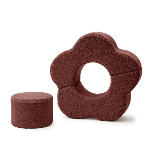 1. MeowBaby foam flower shape set in dark brown, featuring a flower-shaped module and a cylindrical piece on a white background