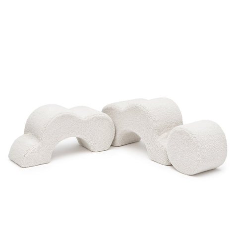 4. Flat lay of MeowBaby foam flower shape set in bearly off white, showing three separate modules on a white background