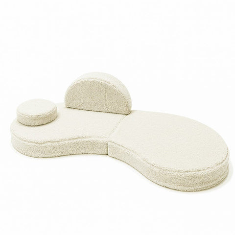2. MeowBaby modular kids' sofa in Bearly cream with one backrest and one round cushion on a white background