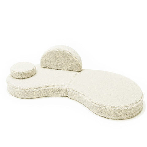 2. MeowBaby modular kids' sofa in Bearly cream with one backrest and one round cushion on a white background