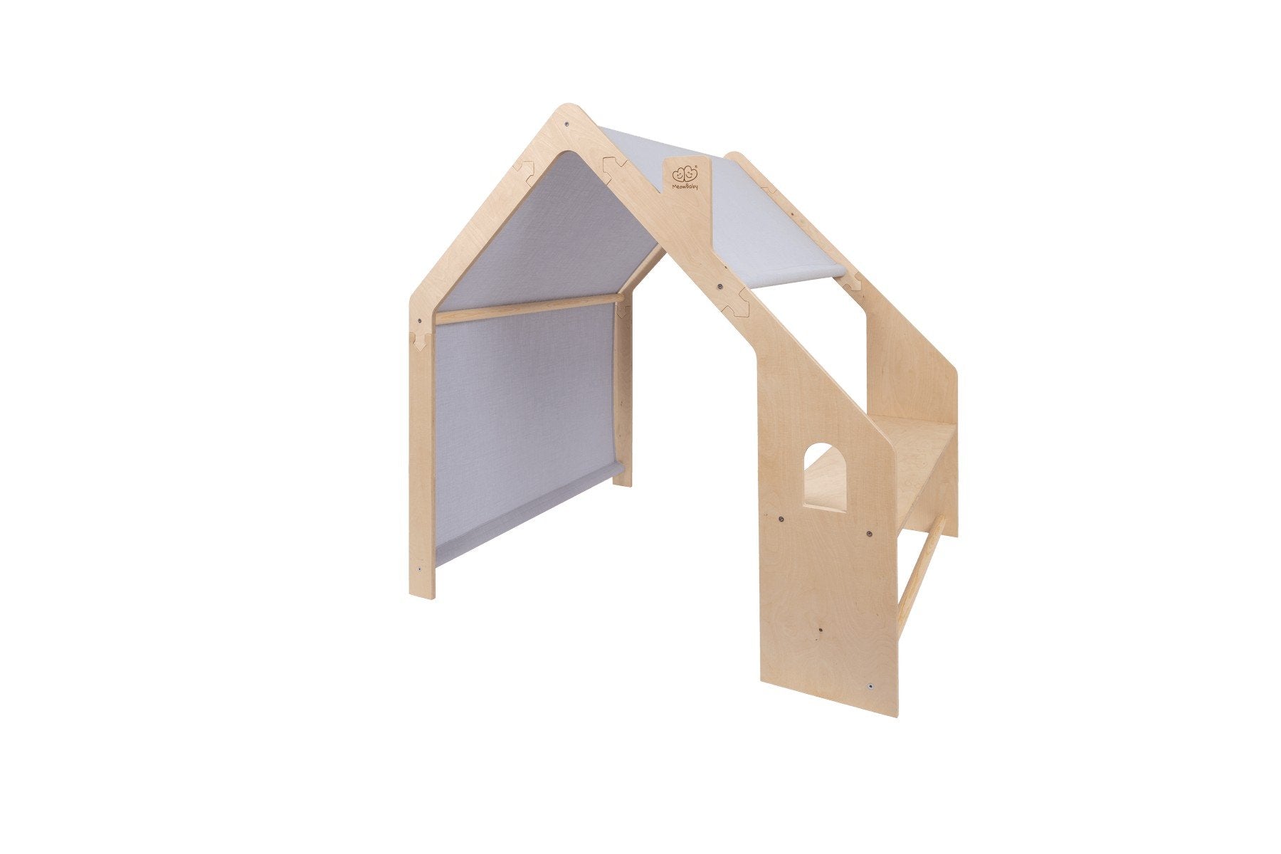 2. MeowBaby wooden house for kids with blue roof shown in studio setting