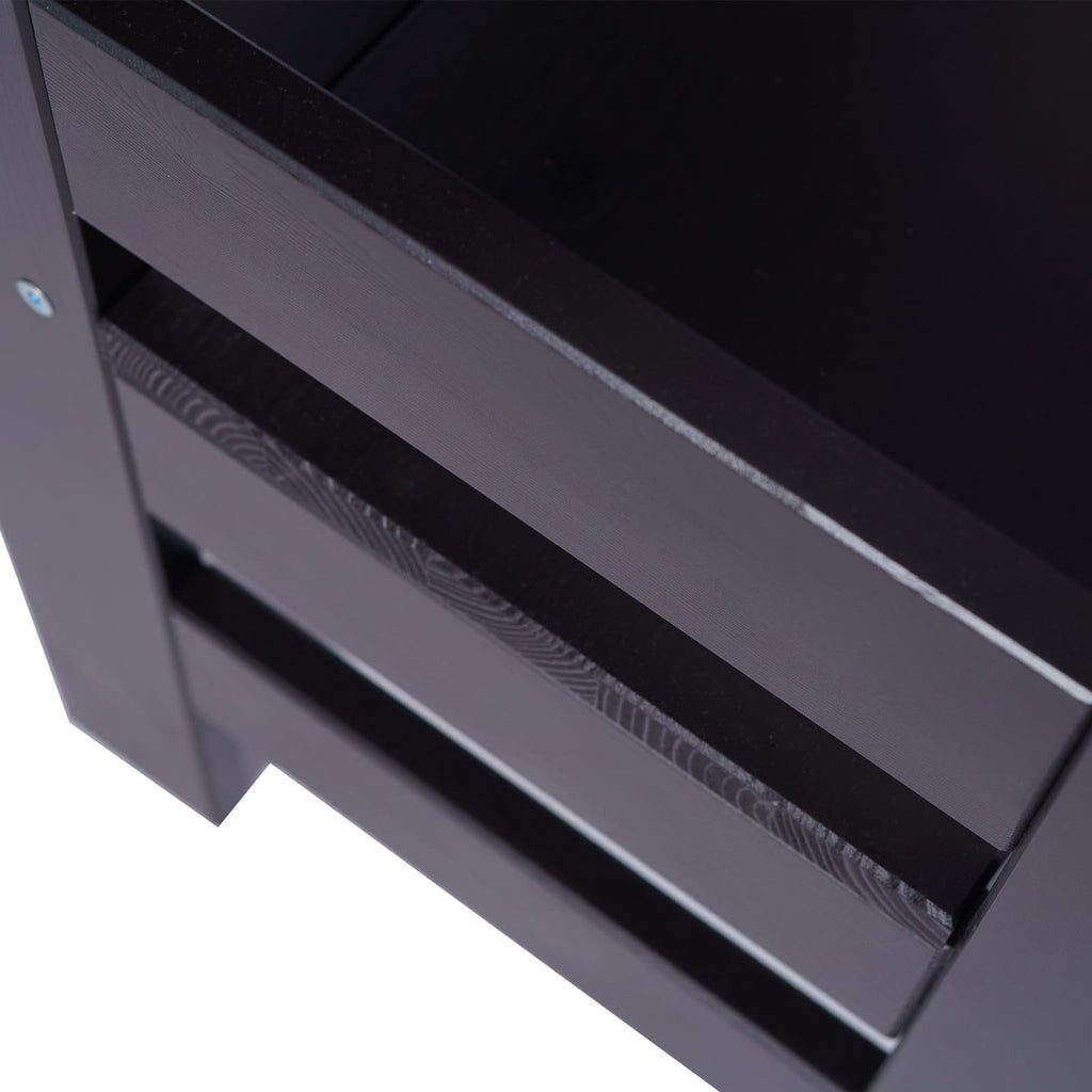 3. Close-up of black wooden steps on MeowBaby kitchen helper for children