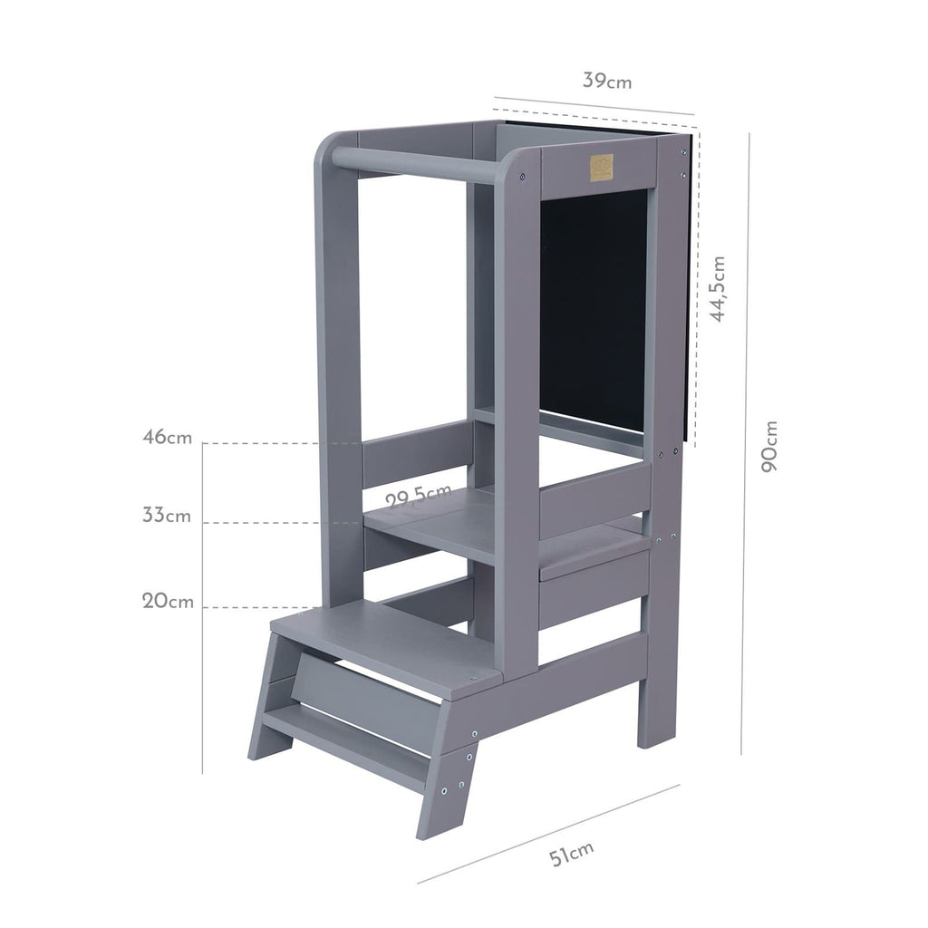 5. Size chart for MeowBaby kitchen helper with adjustable platform heights
