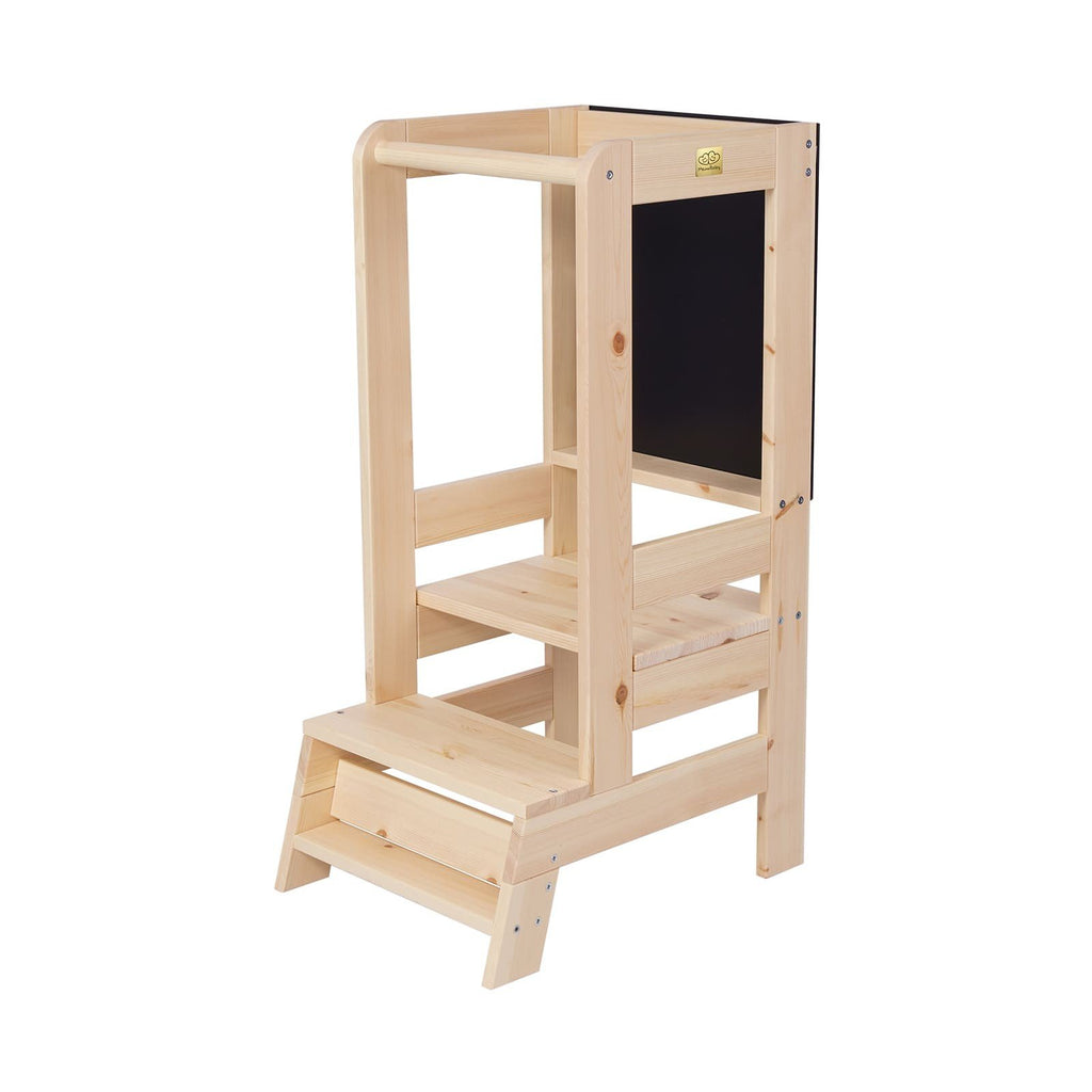 9. Wooden kitchen helper in natural finish with blackboard shown from side