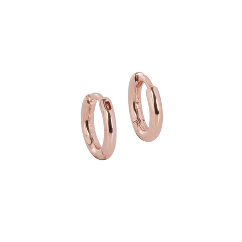 2. Single rose gold plated hoop earring made of 925 silver with a 2.2 mm thickness and 10 mm inner diameter, shown on a white background