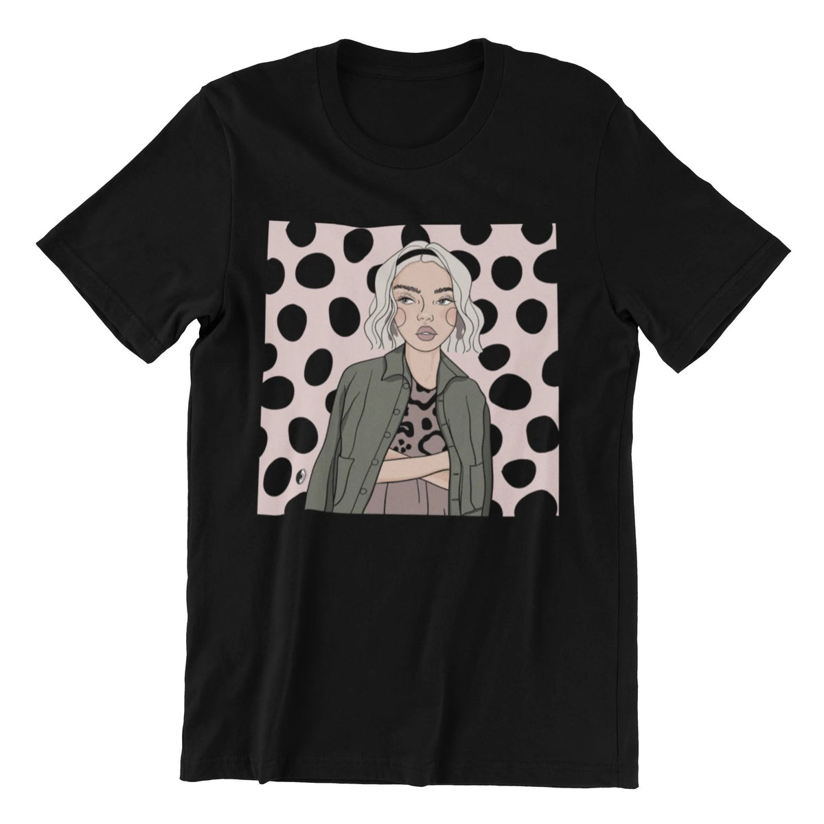2. Unisex black organic cotton T-shirt with illustration by Getter Tiivits, showcasing oversized fit and sustainable design