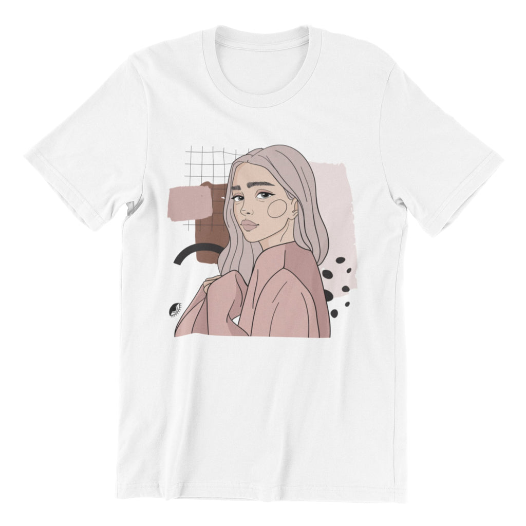 3. Unisex white organic cotton T-shirt with Getter Tiivits illustration, studio shot