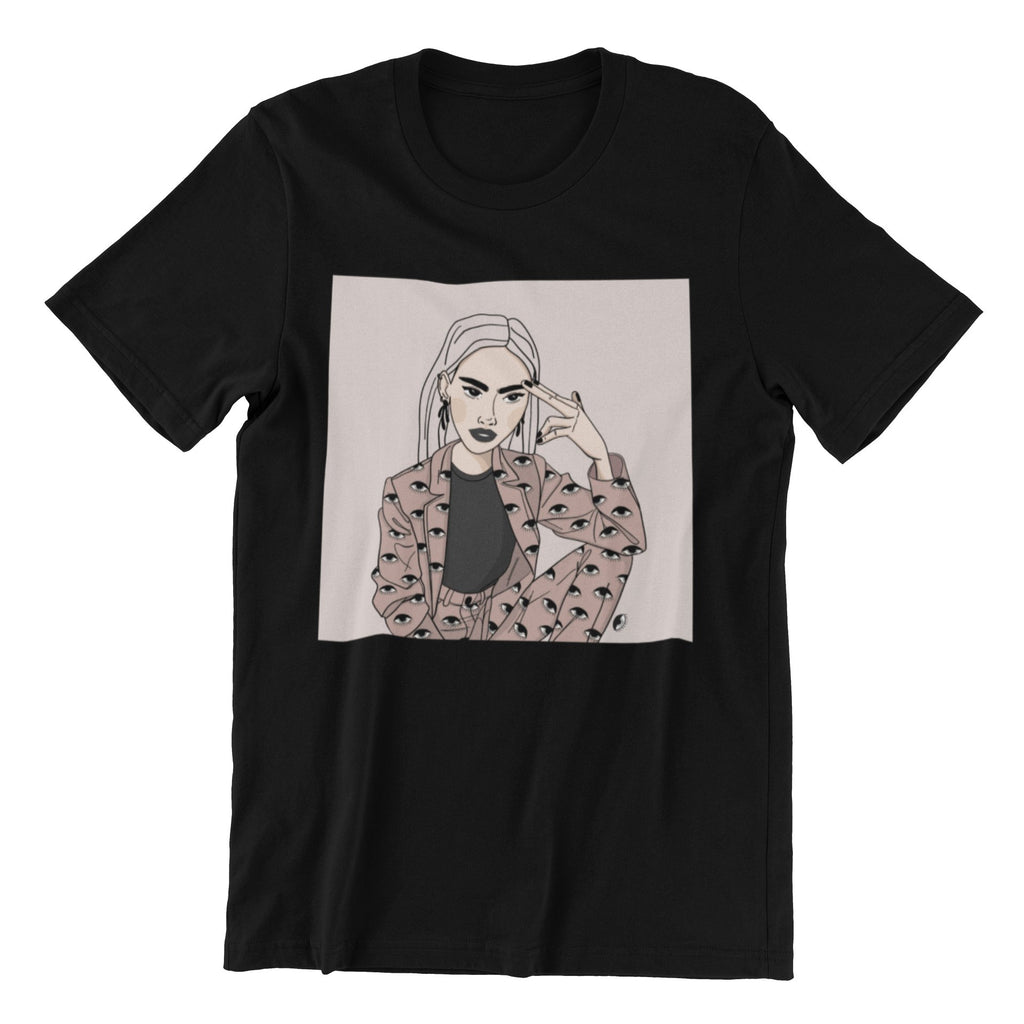 2. Unisex organic cotton t-shirt in black with illustration by Getter Tiivits, oversized fit