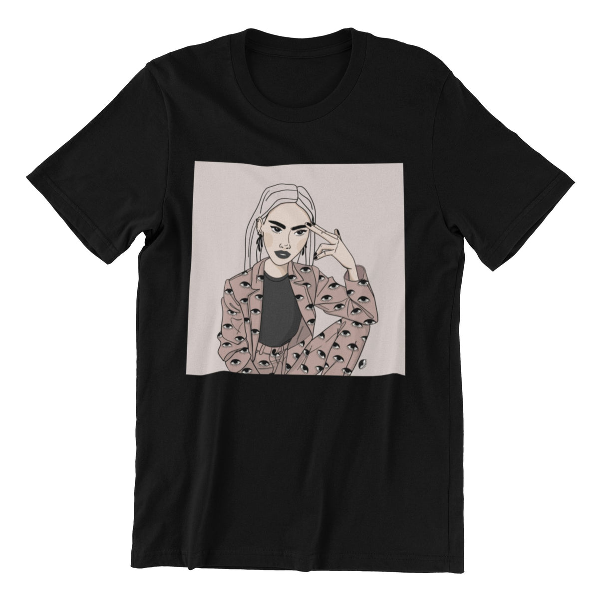 2. Unisex organic cotton t-shirt in black with illustration by Getter Tiivits, oversized fit