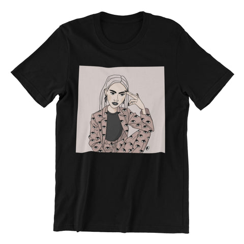 2. Unisex organic cotton t-shirt in black with illustration by Getter Tiivits, oversized fit