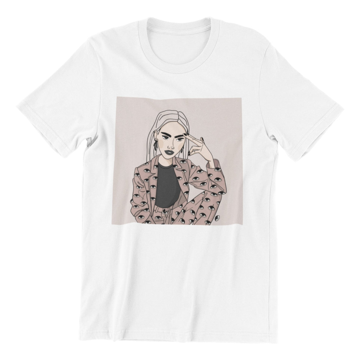 1. Unisex organic cotton t-shirt in white with illustration by Getter Tiivits, oversized fit