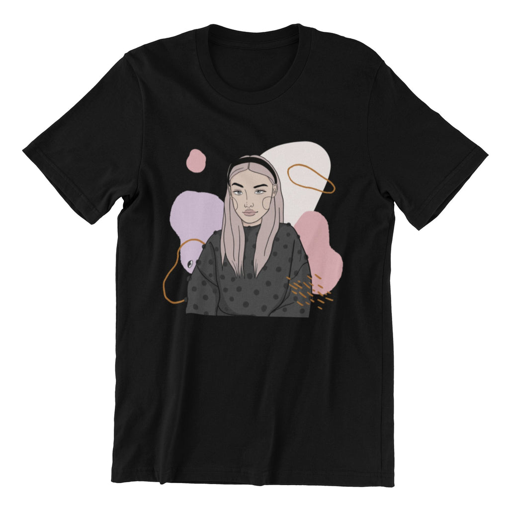 2. Unisex black organic cotton t-shirt with unique illustration by Getter Tiivits, studio shot