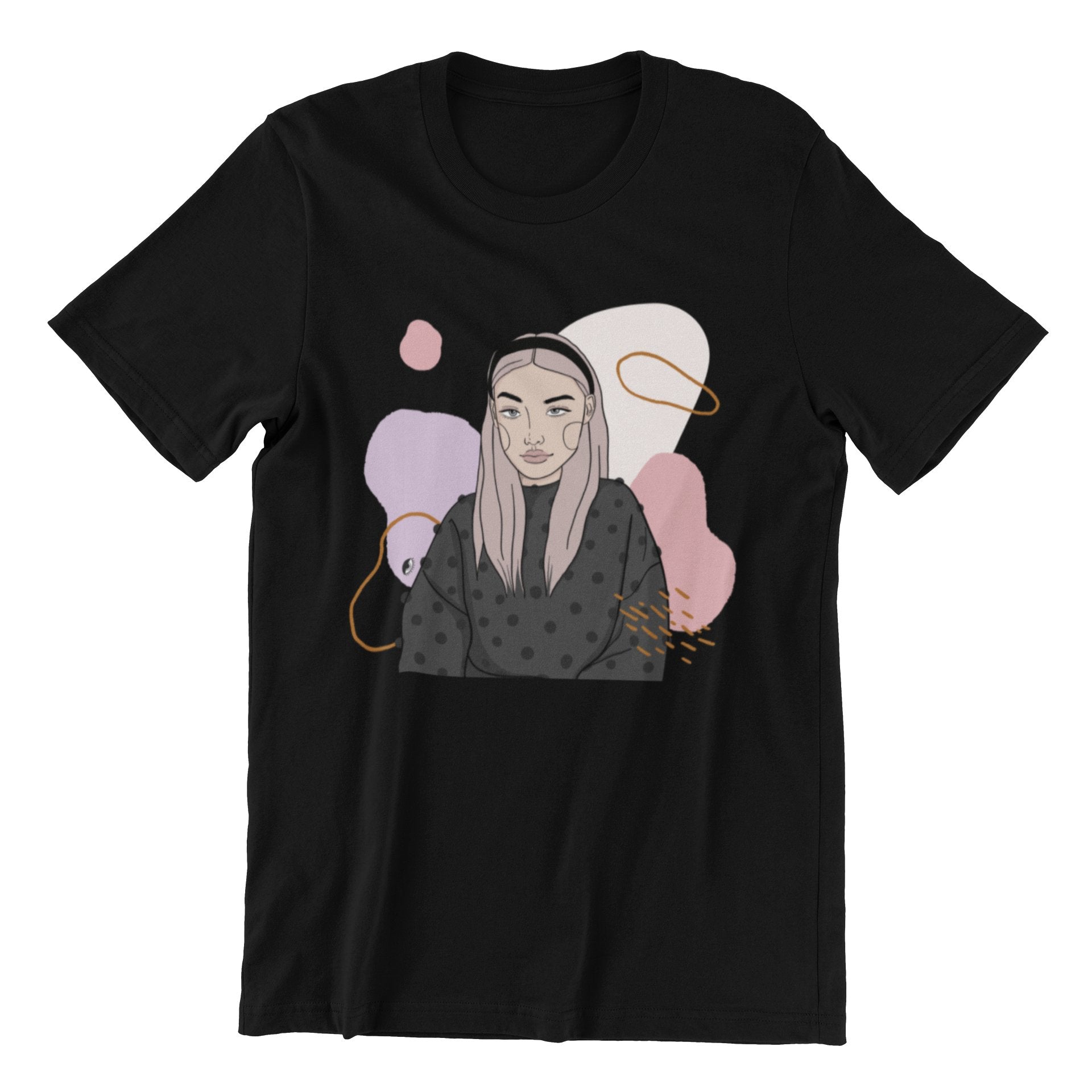 2. Unisex black organic cotton t-shirt with unique illustration by Getter Tiivits, studio shot