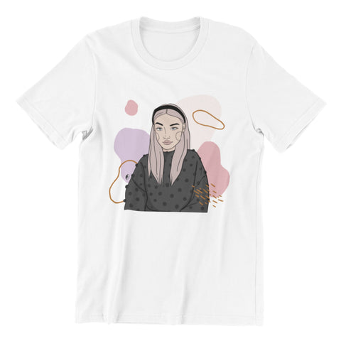 3. Unisex white organic cotton t-shirt featuring illustration by Getter Tiivits, studio shot