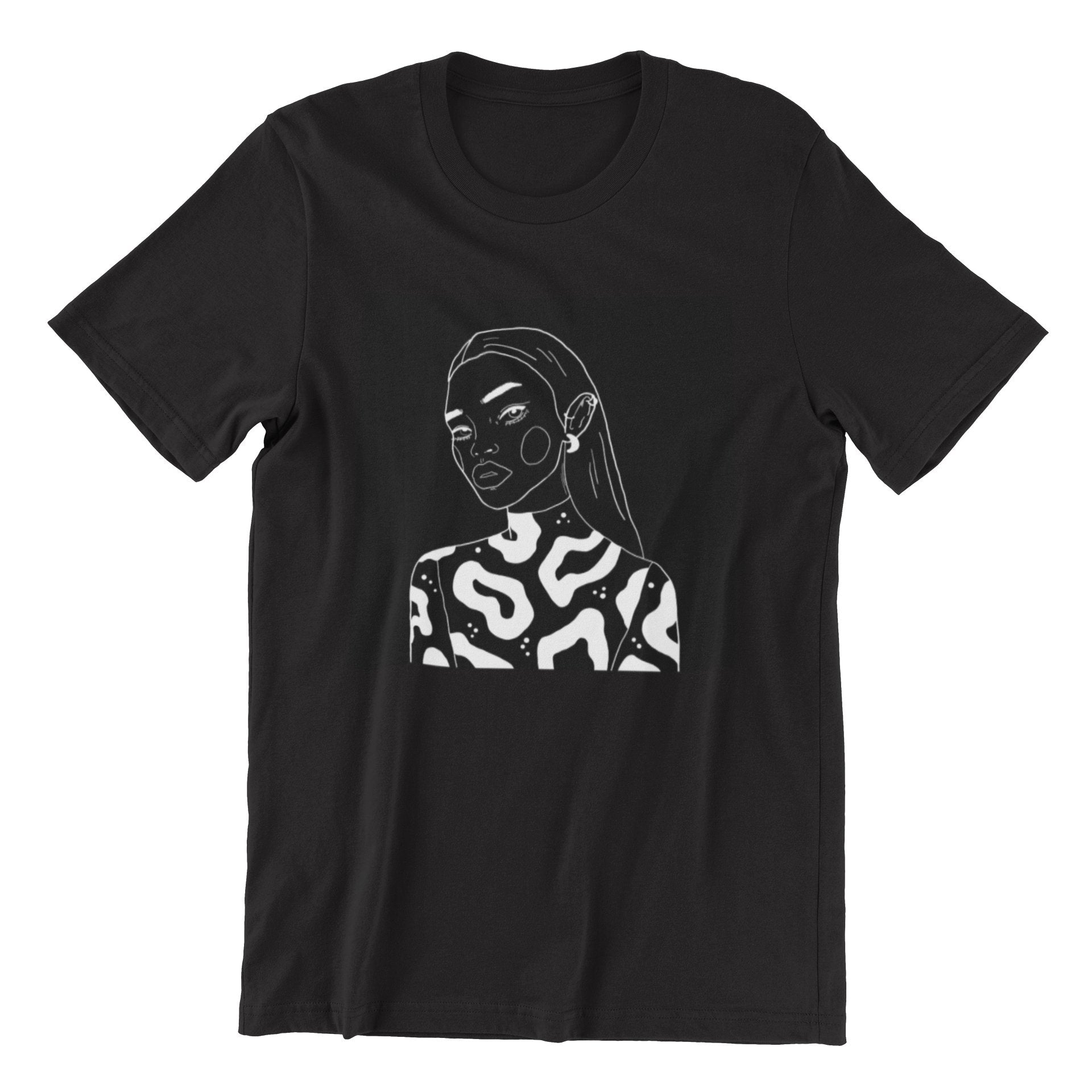 2. Unisex organic cotton t-shirt featuring 'The Moon Queen' illustration by Getter Tiivits, shown in studio