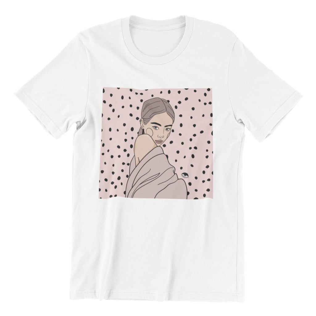 1. Unisex organic cotton t-shirt in white with illustration by Getter Tiivits, oversized fit