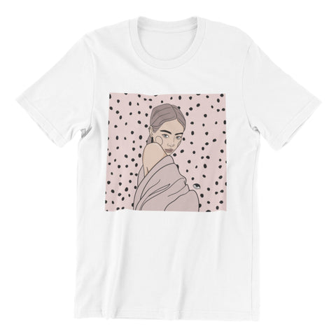 1. Unisex organic cotton t-shirt in white with illustration by Getter Tiivits, oversized fit