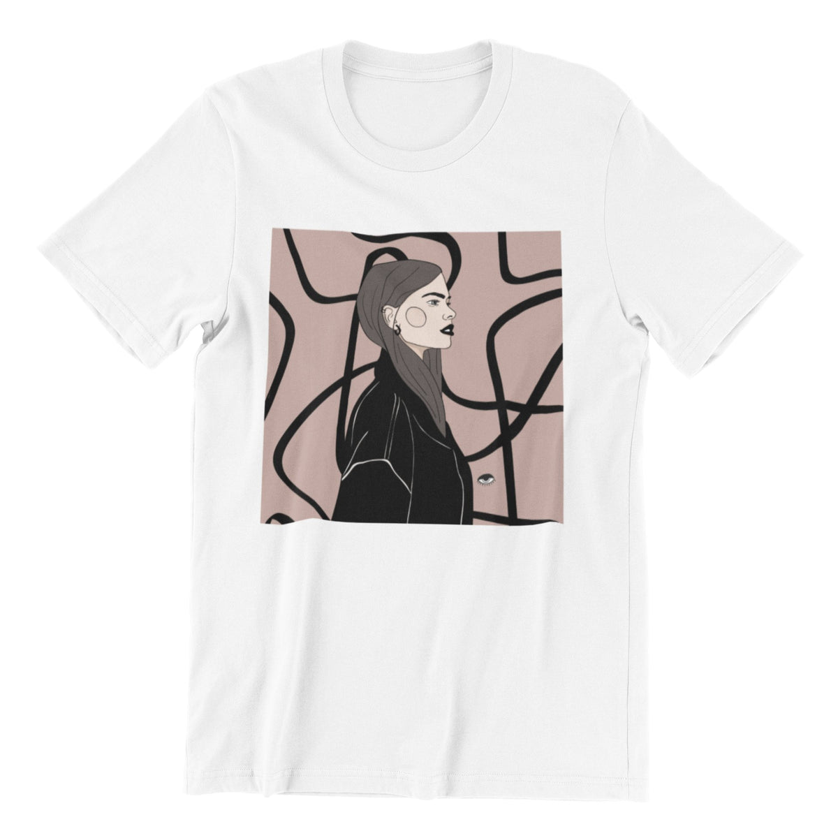 1. Unisex organic cotton t-shirt in white featuring a playful illustration by Getter Tiivits, shown in studio setting