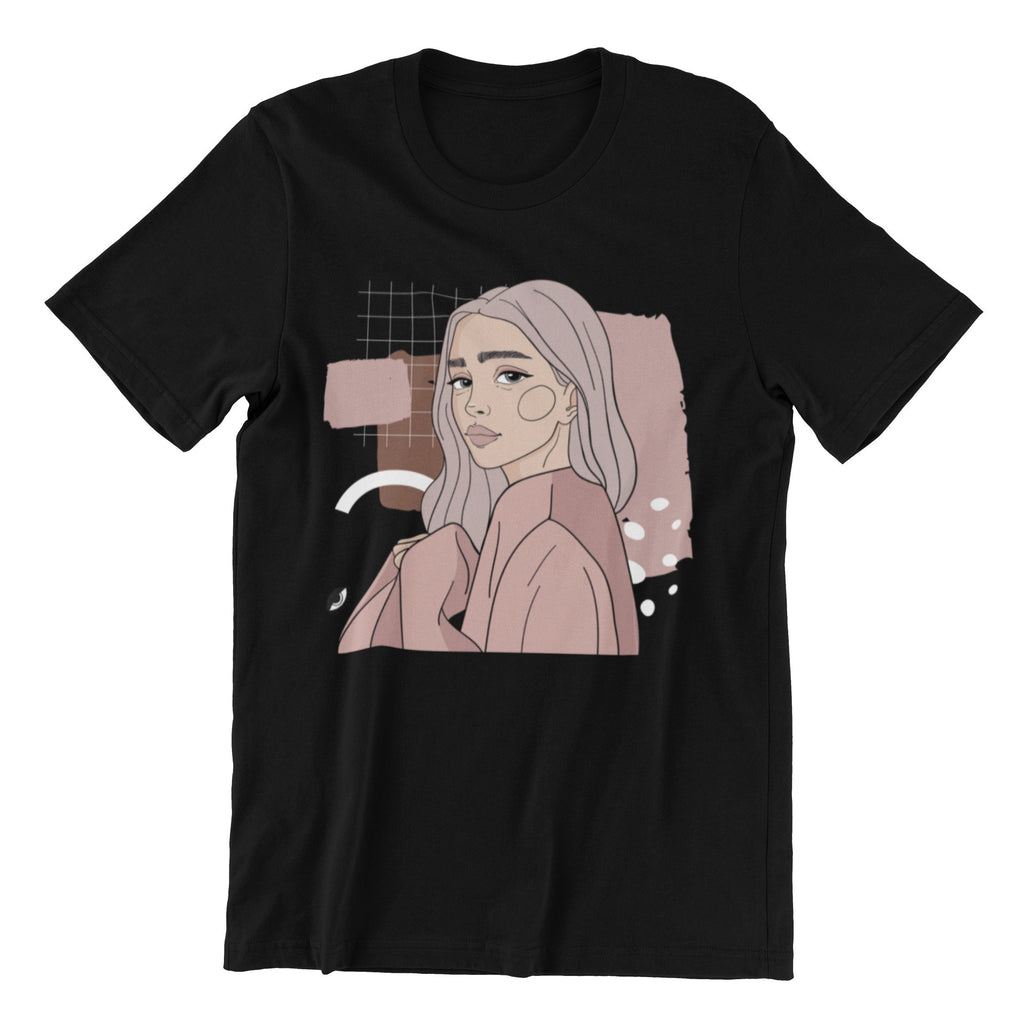 2. Unisex black organic cotton T-shirt featuring Getter Tiivits illustration, studio shot