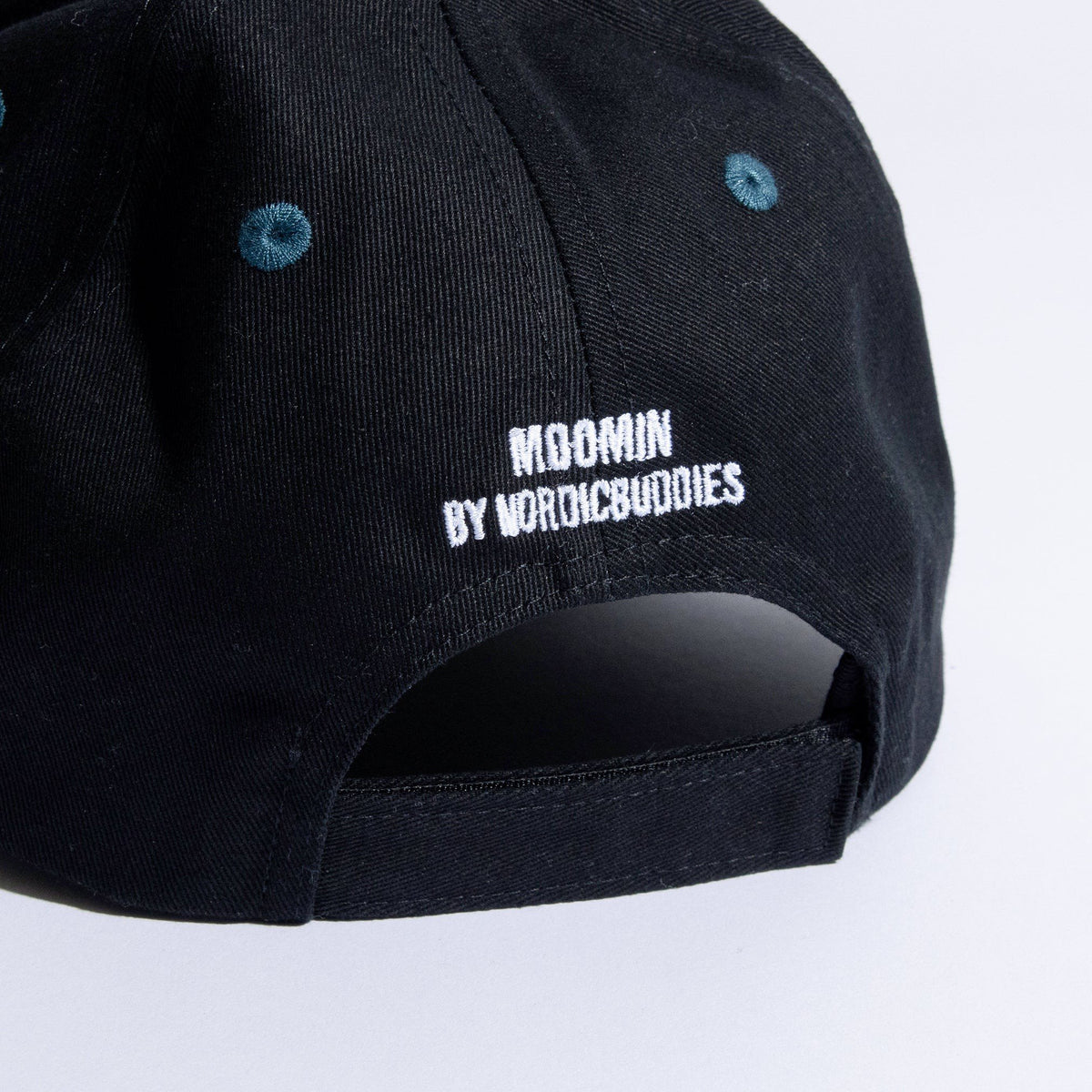 2. Back view of Moomin Adventure Kids Cap showing adjustable strap and Moomin by NordicBuddies branding