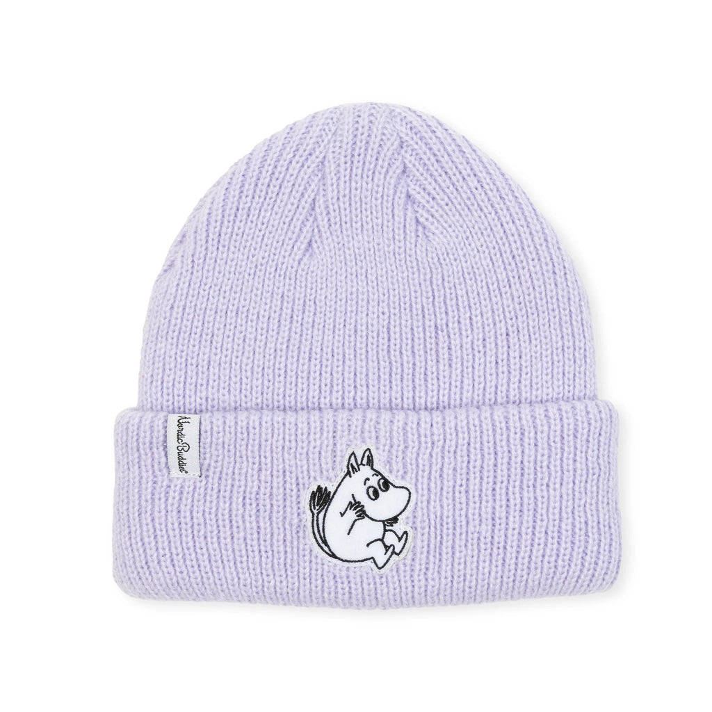 2. Lavender Moomintroll beanie with felt patch and NordicBuddies label on white background