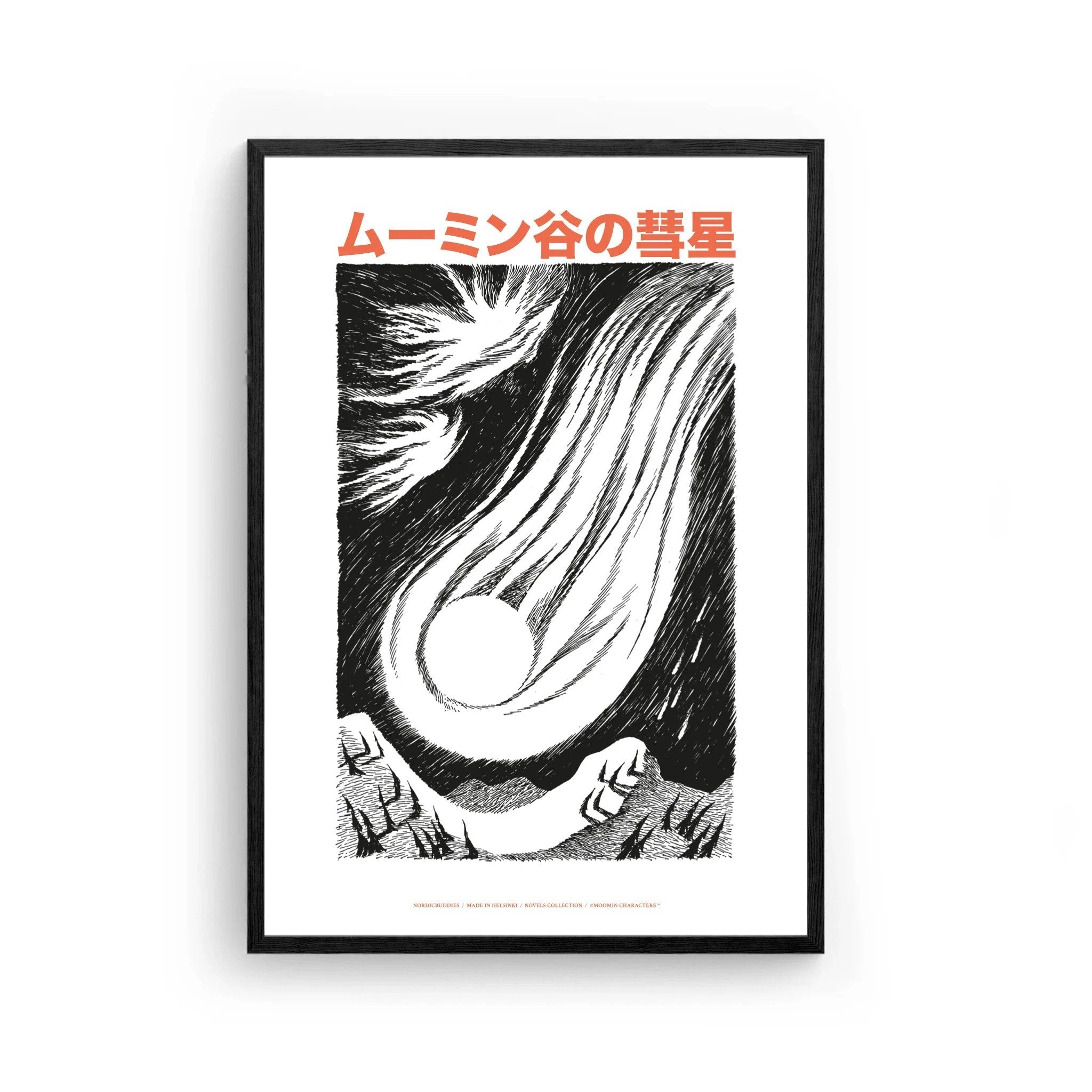 2. Moomintroll Novels Poster by NordicBuddies in a black frame, 30x40 cm, studio setting