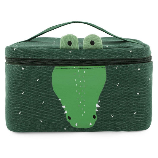 2. Green thermal lunch bag with Mr. Crocodile design, featuring a playful crocodile face and handle, on a white background