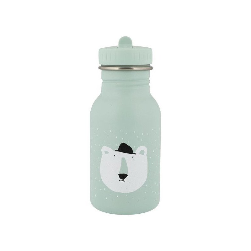 1. Light blue stainless steel bottle with Mr. Polar Bear design, featuring a child-friendly cap and durable construction