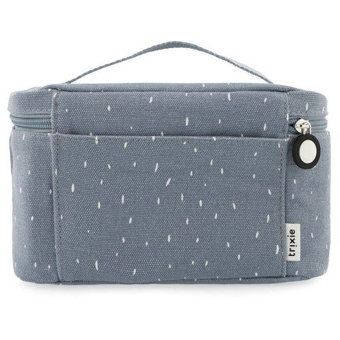 3. Back view of Trixie Baby Mr. Elephant thermal lunch bag showing small pocket and Trixie logo tag