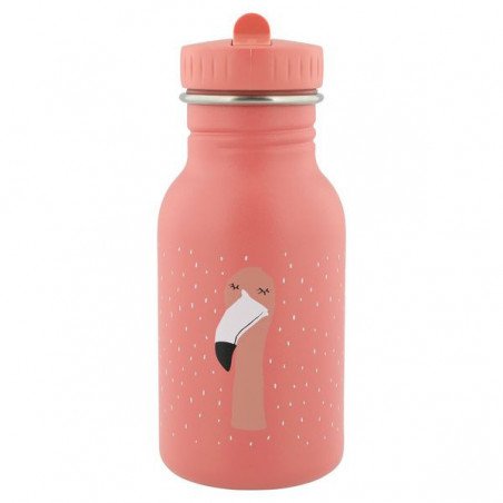 1. Pink stainless steel bottle with flamingo design and easy-open cap, studio shot