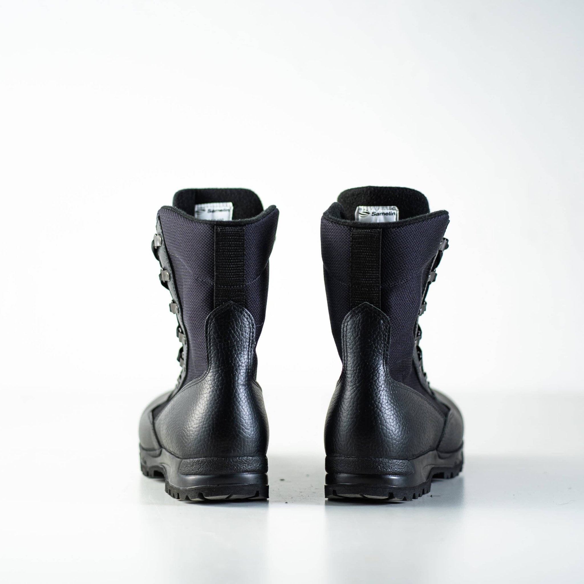 5. Rear view of black Samelin 598 Desert Boots Davos highlighting leather and textile upper