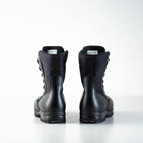 5. Rear view of black Samelin 598 Desert Boots Davos highlighting leather and textile upper